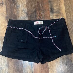 LEI Black Linen Shorts with Multicolor Braided Belt